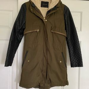 Zara olive green canvas & faux leather jacket